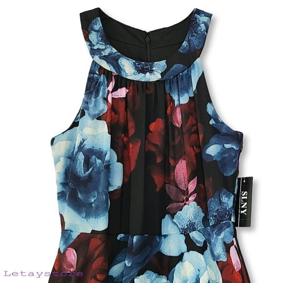 NWT S.L.Fashions Sleeveless Floral Print Flowing Ruffle Tiered Party Maxi Dress - Picture 4 of 5